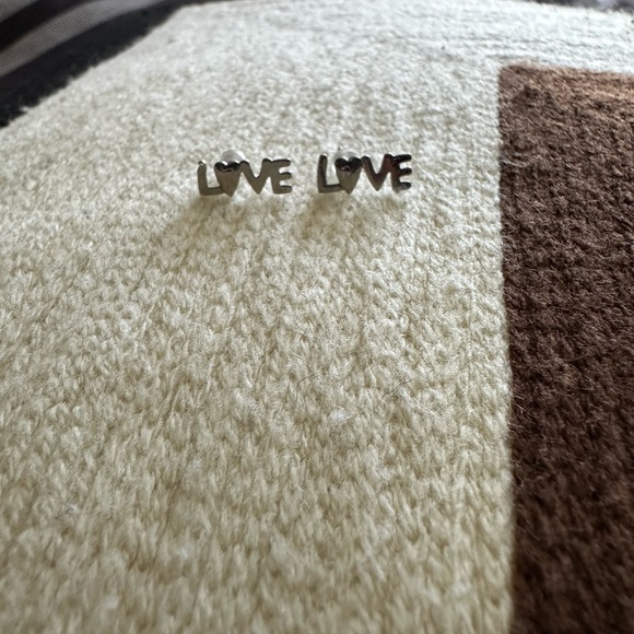 Silver Love Stud Earrings - Picture 2 of 5